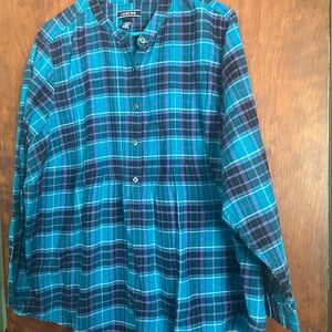 Lands' End ladies Teal and Purple Plaid Shirt